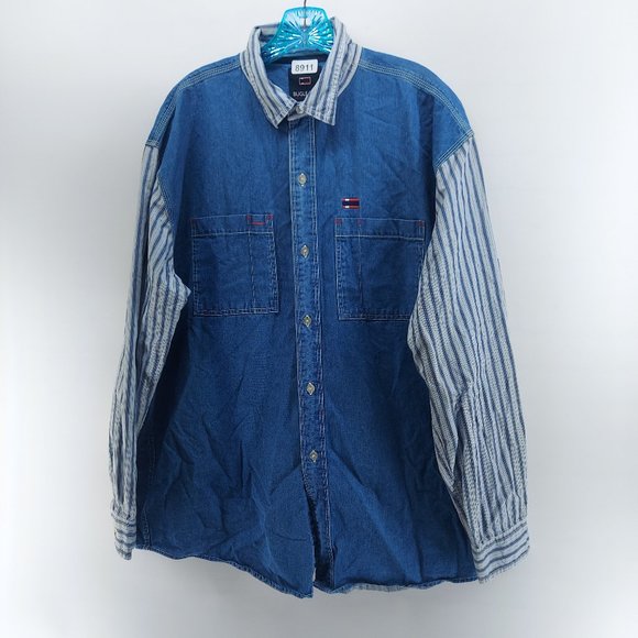 vintage bugle boy denim chambray button down shirt size large - Picture 1 of 10
